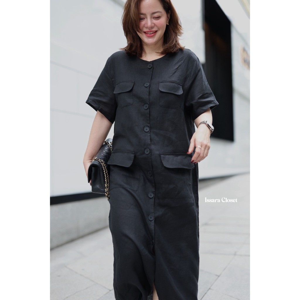 Dress Linen รุ่น Camelia #สีดำ