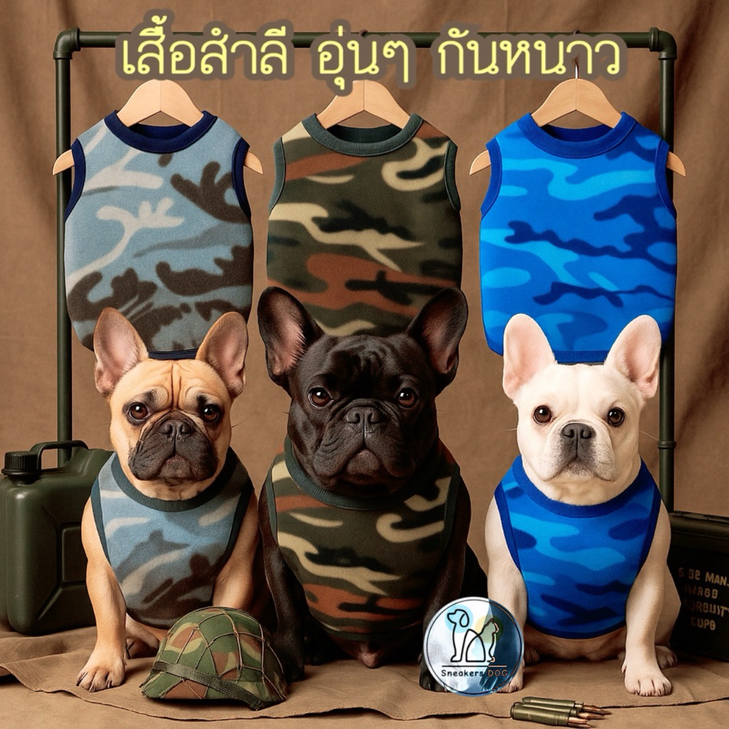 เสื้อสำลีสัตว์เลี้ยง น้องหมา น้องแมว เสื้อผ้าสุนัข เสื้อลายทหารสุนัขแมวกระต่าย