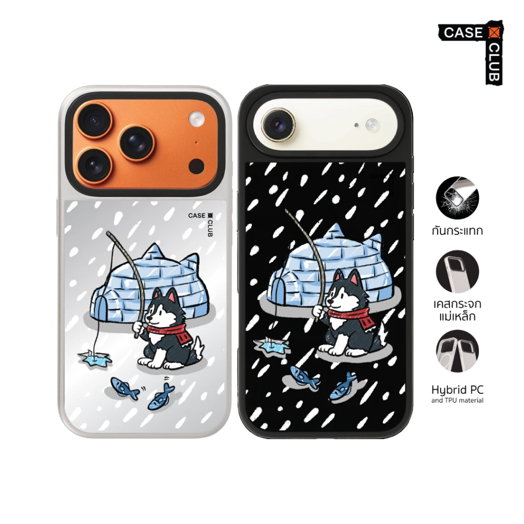 CaseClub เคสไอโฟน เคสกระจก ลาย Husky Eskimo สำหรับ i17 Pro Max/i17 Pro/i17 Air/i17
