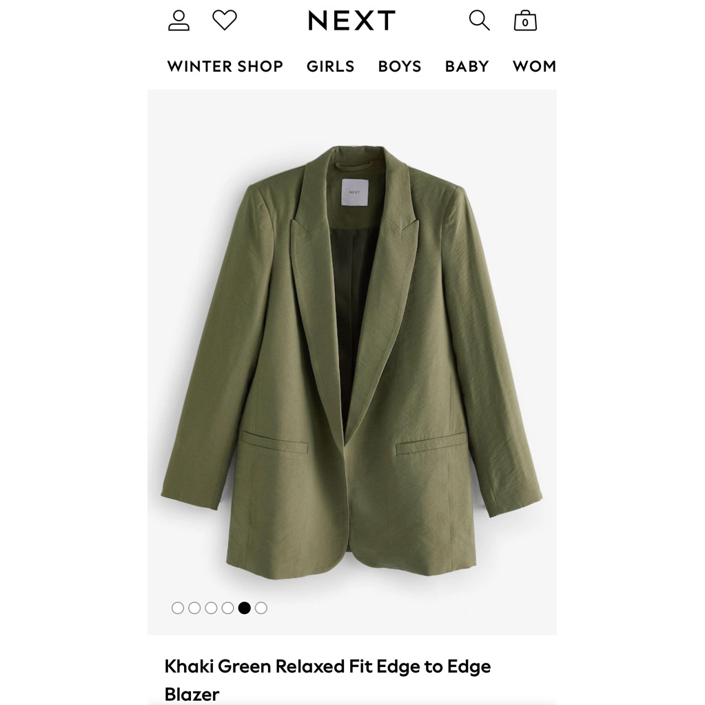 E445 NEXT Khaki Green Relaxed Fit Edge to Edge Blazer