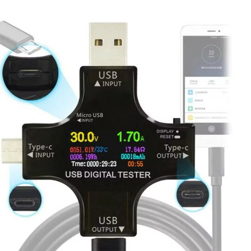 ที่วัดกระแสไฟ Universal usb Type C digital tester ที่วัดกระแสไฟ แรงดันไฟ ขณะชาร์จ Type - C Usb Meter Tester Lcd