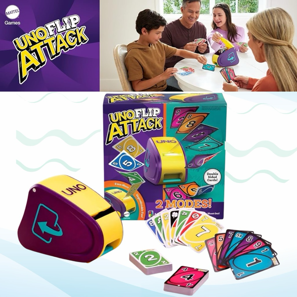 Mattel Games UNO Flip Attack Card Game with Launcher Unit & Double-Sided Deck for Kids, Families, 2-