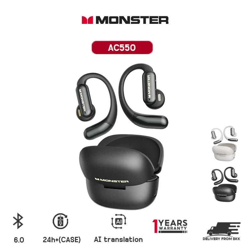Monster AC550 หูฟังAI บลูทูธ 6.0 หูฟังอัจฉริยะ รองรับ AI Real-Time Translation แปลภาษาได้ถึง134ภาษา ดีไซน์เปิดหู แบตเต