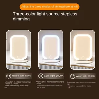 กระจกแต่งหน้า LED พกพาได้ วัสดุหนัง PU ลายวินเทจสวยงาม ✨ ส่งจากไทย