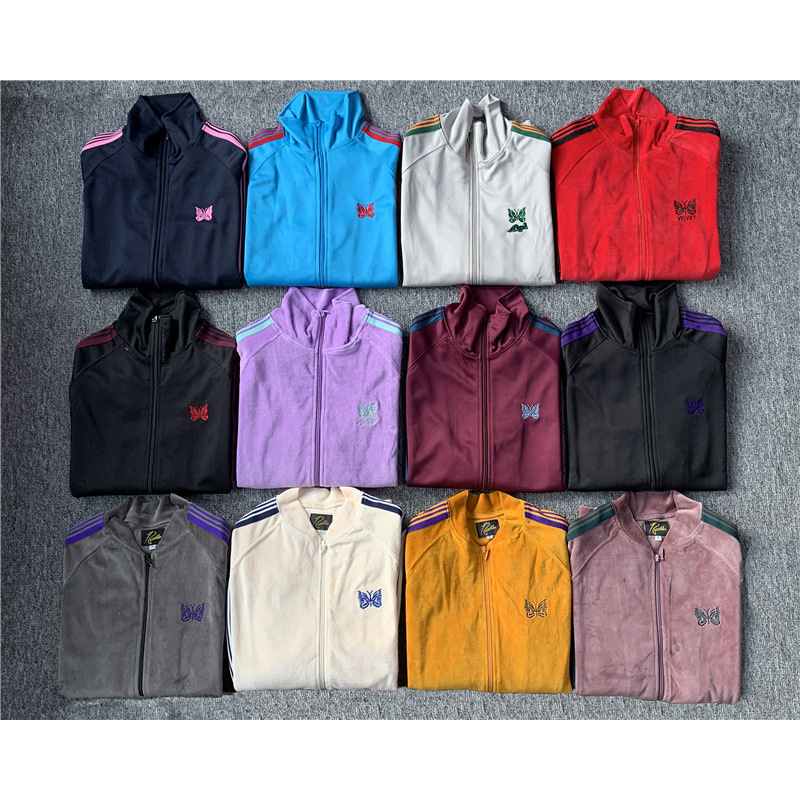 NEEDLES TRACK เสื้อแจ็คเก็ต/เสื้อโค้ตสปอร์ตปักลายผีเสื้อกำมะหยี่ สไตล์ญี่ปุ่น สายรัดย้อนยุค สไตล์มหาวิทยาลัย ยูนิเซ็กซ์