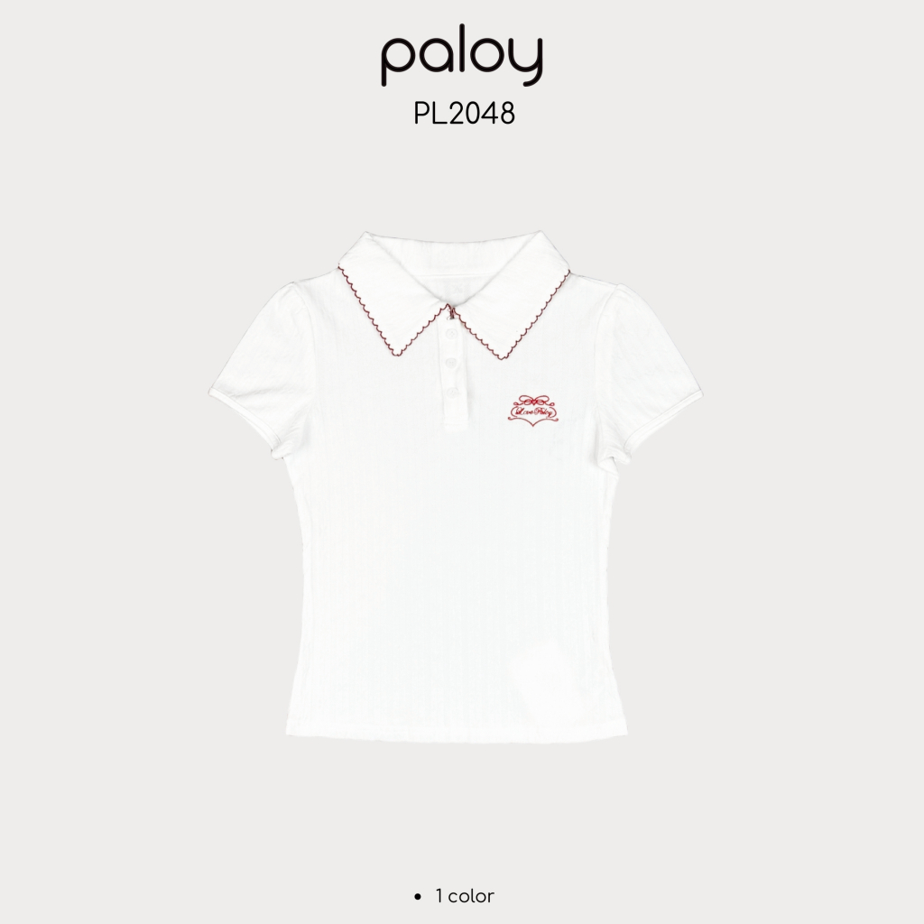 Paloy - PL2048 เสื้อโปโลผู้หญิงแขนสั้น ผ้าไหมพรม หน้าอกปัก Love Paloy
