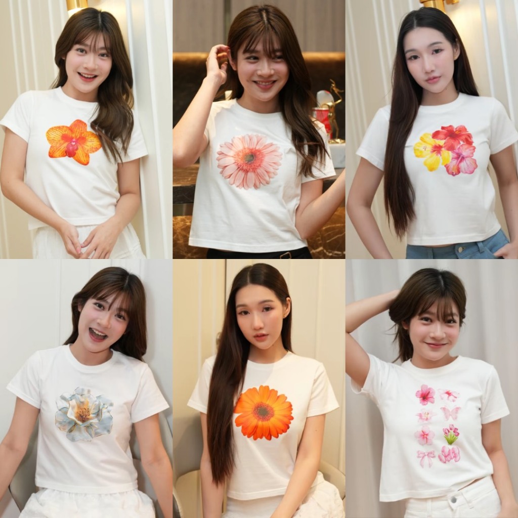 Flower Crop Top เสื้อยืด เสื้อครอป พิมพ์ลาย ดอกไม้ ทิวลิป เสื้อน่ารัก ผ้าคอตตอน cotton แฟชั่น ผู้หญิง genY genZ ผญ