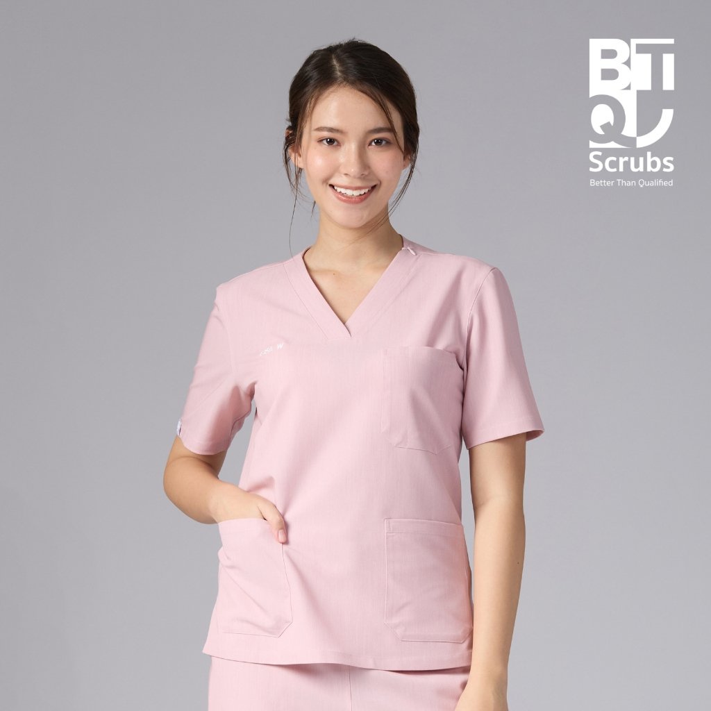 ( ปักชื่อ ) BTQ Medical Scrub Top - Women - รุ่น Zip Up | เสื้อสครับหมอ พยาบาล ทรงเข้ารูป คอวี ซิปไหล่