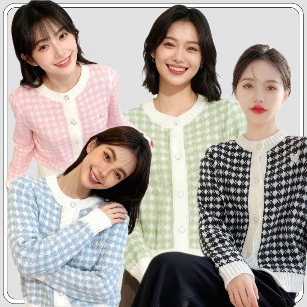 SGH0241 เสื้อไหมพรมผ้าถักลายทาง แต่งกระดุม แขนยาว น่ารัก สไตล์เกาหลี