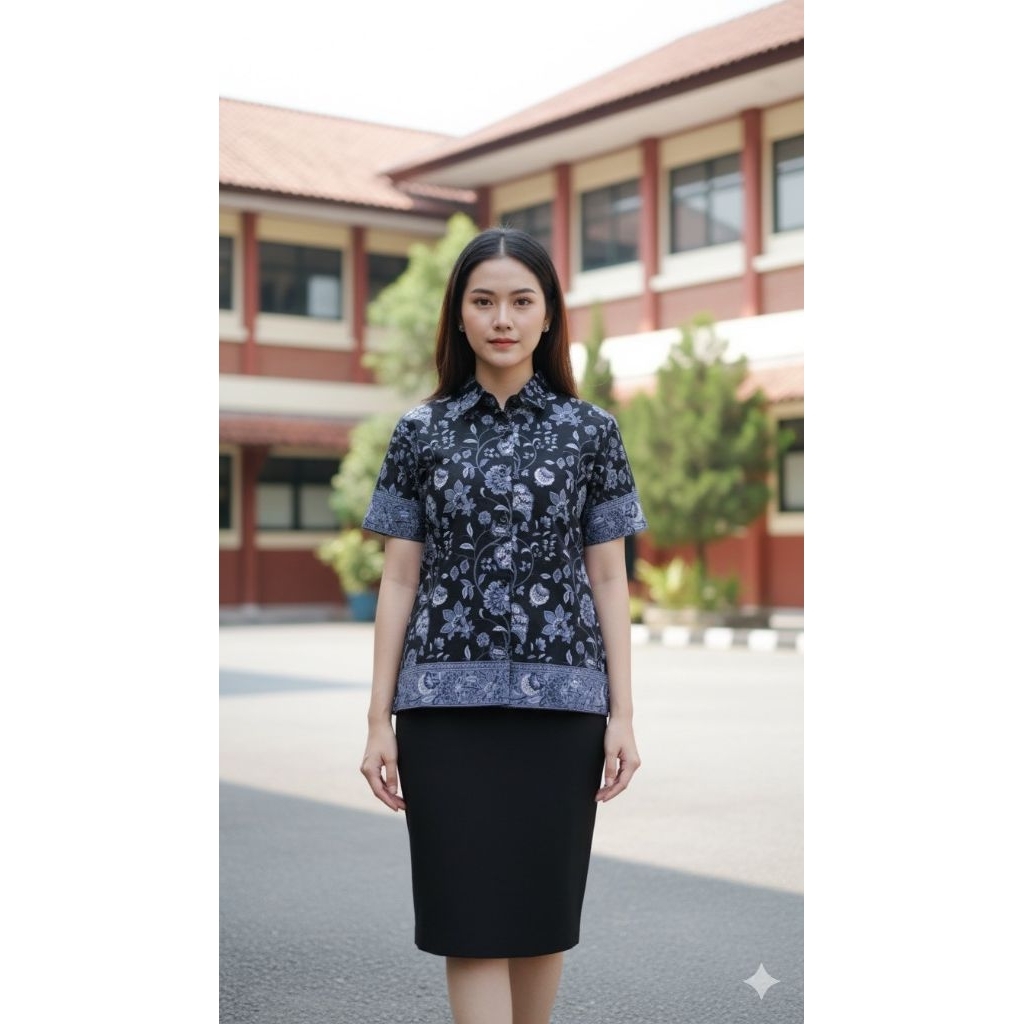 เสื้อเชิ้ตหญิงลายปาเต๊ะ ผ้าคอตตอนอัดผ้ากาว ชุดผ้าไทยใส่ทำงาน