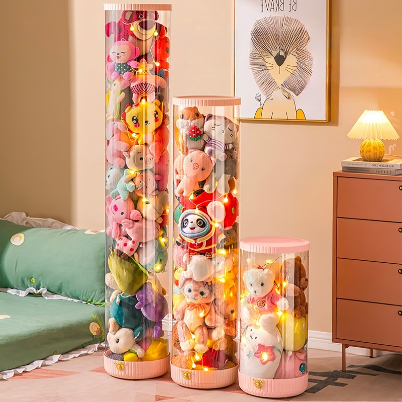 FORYO 🧸กล่องเก็บตุ๊กตาใส🧸 กล่องเก็บของเล่นตุ๊กตาทรงกระบอก กันฝุ่นและกันน้ำ 💥มีสินค้าพร้อมส่ง