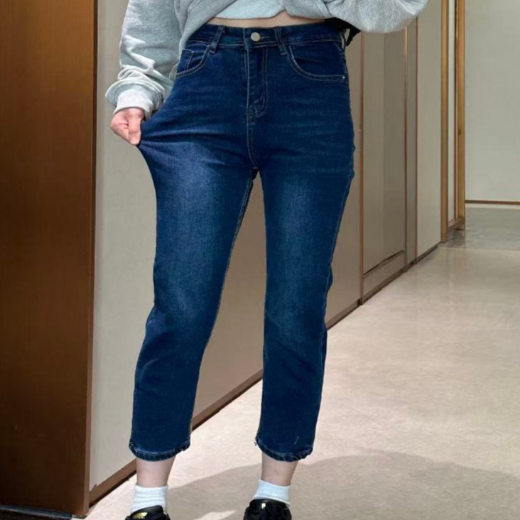 GHAOHES  🛒👖กางเกงยีนส์เอวสูง เนื้อผ้ายืดคุณภาพดี ทรงหลวมดูผอม ไซส์S-5XL#V128#V129