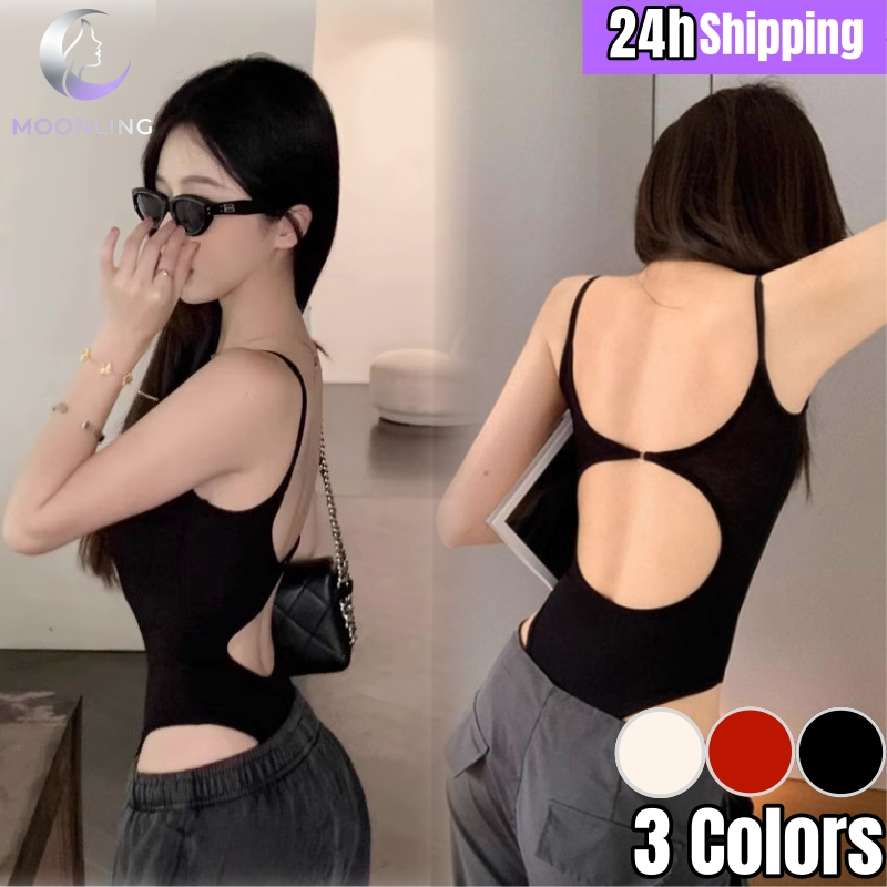 Moonling ชุดสายเดี่ยวบอดี้สูท มีฟองน้ำ เว้าหลัง สาวแซ่บของมันต้องมี ฤดูร้อน สําหรับผู้หญิง สไตล์สตรีท *FY2634-1*