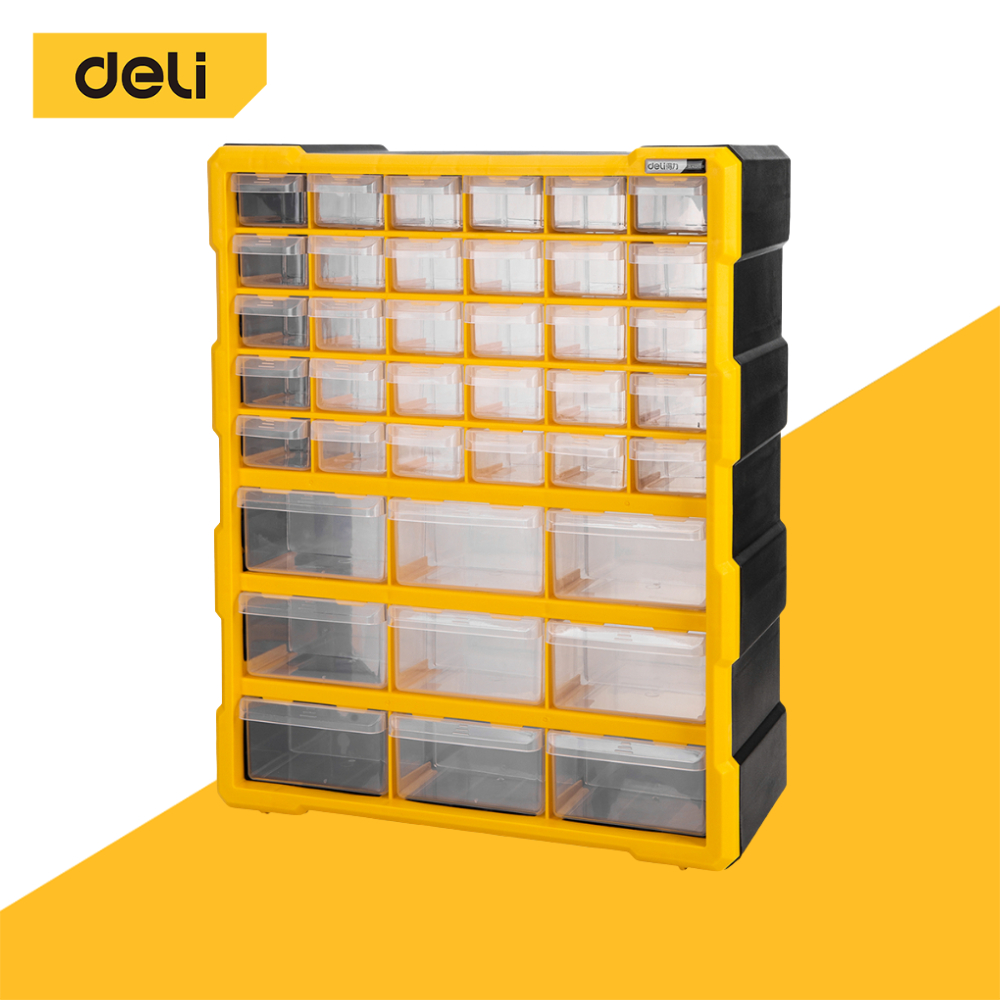 Deli ลิ้นชักพลาสติกเก็บสกรู กล่องใส่อะไหล่พลาสติก 39ช่อง ติดพนังได้  Compartment Drawer