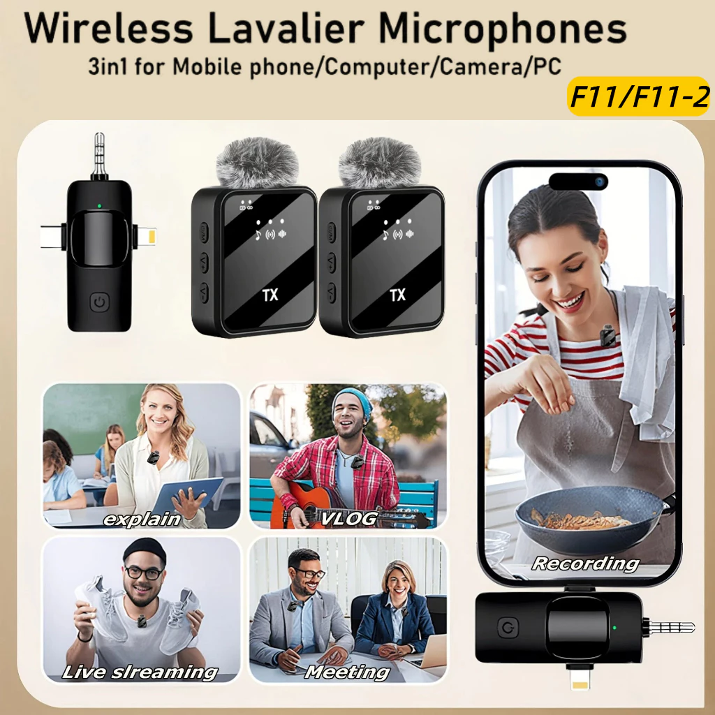 F11 ไมค์ติดเสื้อไร้สาย Wireless Microphone ระบบตัดเสียง เสียงชัด ถ่ายVDO/Live 3-in-1 พร้อมแผ่นกรอง Pop