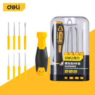 Deli ชุดไขควง ไขควงชุด ชุดไขควงอเนกประสงค์ 9 อัน ปลายแม่เหล็…