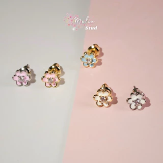 Melia stud earrings - Aelin.ALN ต่างหูดอกไม้ชุบสี มี 5 แบบ สาวแพ้ง่ายใส่ได้ค่ะ rhodium plated #SE12-01