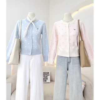 WA YA เสื้อไหมพรมทรงพอดีตัว ผ้าพรีเมียมลายจุดแขนยาว