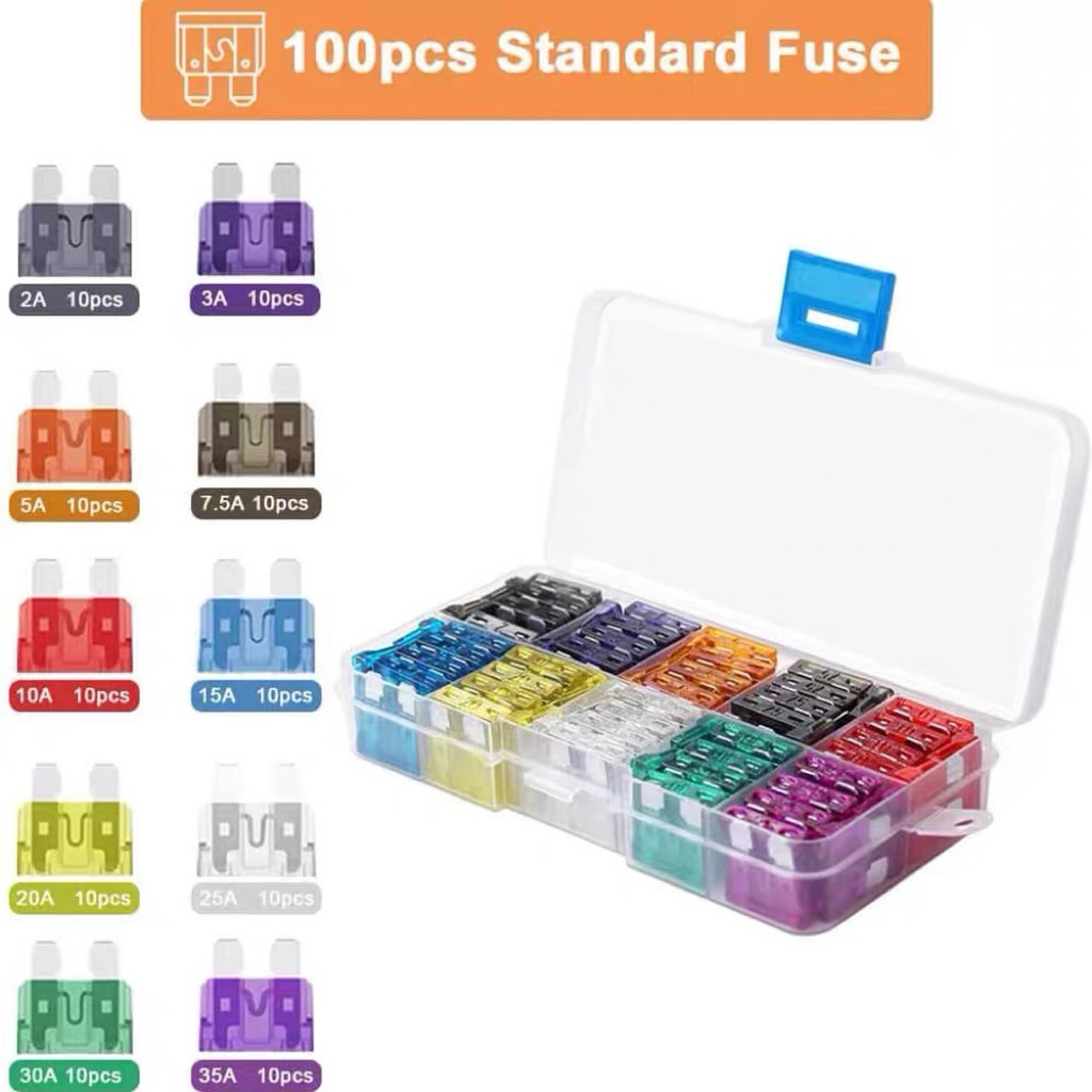 สินค้าขายดี ฟิวพร้อมกล่อง 100 ชิ้น ชุดฟิวส์รวม ขนาดกลางแบบกล่อง 100 ชิ้น 2-40A
