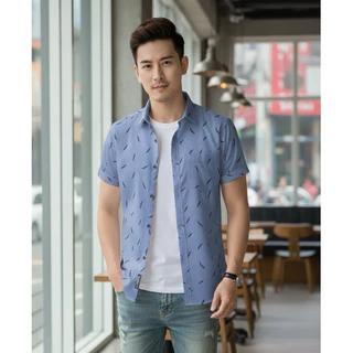 เสื้อเชิ้ตผู้ชาย ทรงสลิมฟิต ลายขนนก พร้อมส่ง #G003 ไซส์ M-4XL มีหลายสีให้เลือก