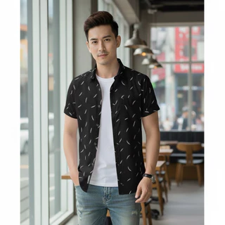 เสื้อเชิ้ตผู้ชาย ทรงสลิมฟิต ลายขนนก พร้อมส่ง #G003 ไซส์ M-4XL มีหลายสีให้เลือก