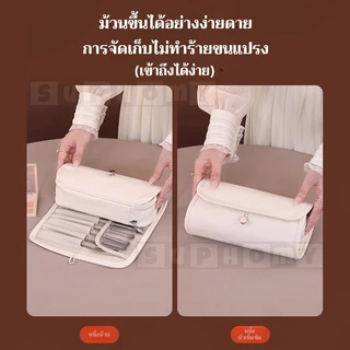 กระเป๋าแปรงแต่งหน้า เครื่องสำอางความจุขนาดใหญ่มัลติฟังก์ชั่นหนัง PU กันน้ำใส่แบบพับได้ม้วนเก็บของแบบพกพาสำหรับเดินทาง