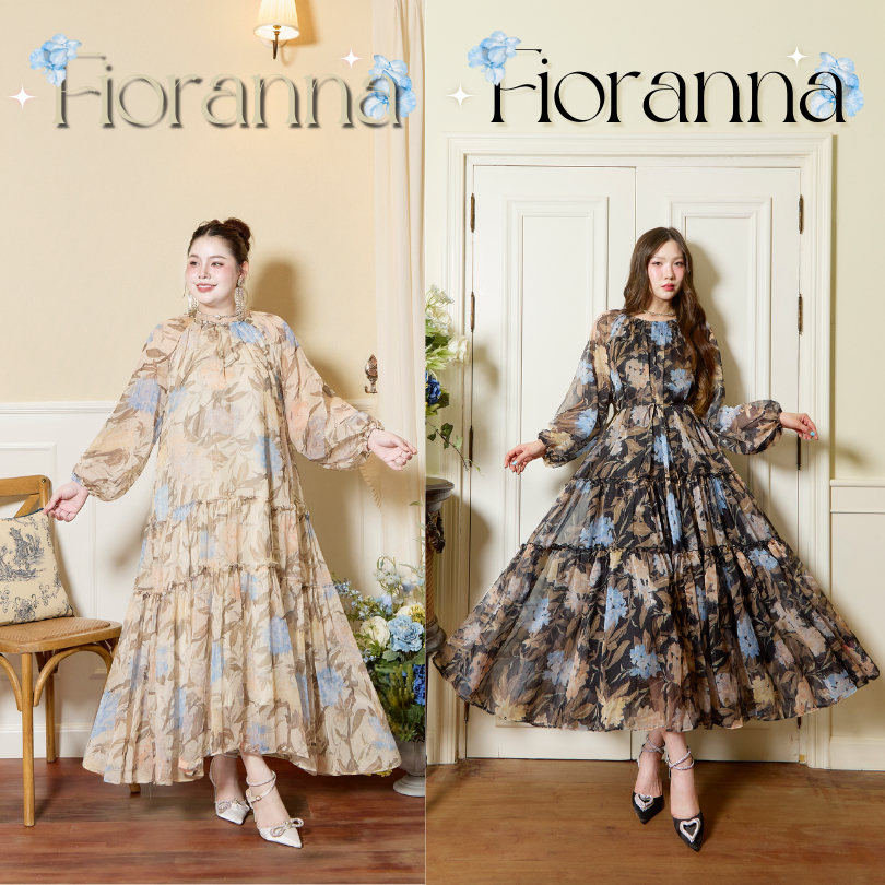 SOULMATE FIORANNA #SM3663 เดรสชีฟองแขนยาวปลายแขนจั๊ม พิมพ์ลายทั้งตัว มีเชือกผูกเอว
