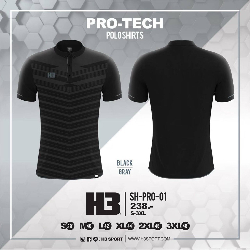 H3 เสื้อโปโล รุ่น Pro Tech ( H3SPORT ) สีดำ