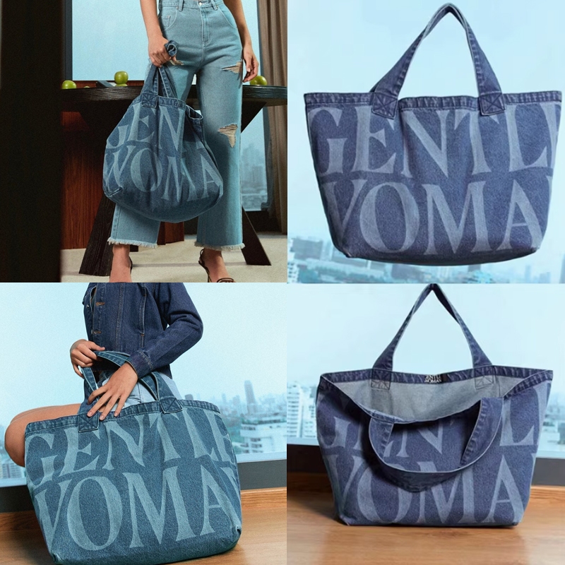 GENTLEWOMAN DENIM JUMBO DENIM TOTE BAG📌แท้ 100 % คาวบอย กระเป๋าผ้า