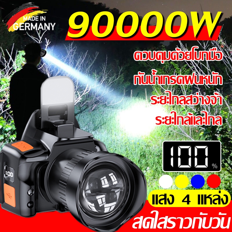 U8 ไฟฉายคาดหัว ไฟฉายคาดหัวแท้ ปรับแสงได้ 3 สี กันน้ำ หมุนได้90°ทนทาน จอแสดงระดับแบตดิจิทัล ไฟส่องกบ Headlamp