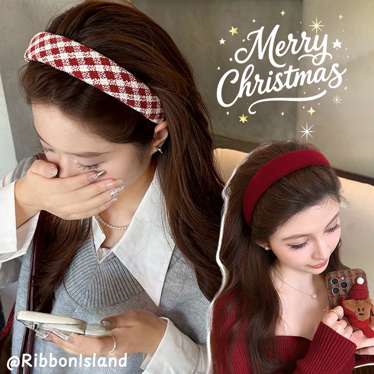 hair band ที่คาดผม ins คริสต์มาส🎀 น่ารัก สาว ย้อนยุค ผ้าถัก ผ้ากำมะหยี่ มินิมอล🎁สีแดง ลายสก็อต ลายทาง Christmas หลายสไตล
