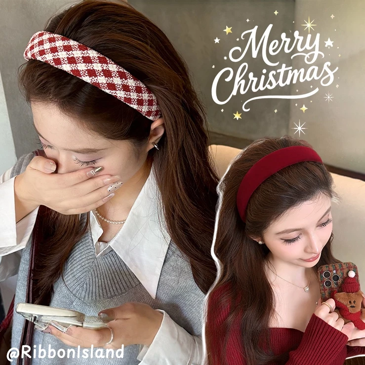 hair band ที่คาดผม ins คริสต์มาส🎀 น่ารัก สาว ย้อนยุค ผ้าถัก ผ้ากำมะหยี่ มินิมอล🎁สีแดง ลายสก็อต ลายทาง Christmas หลายสไตล