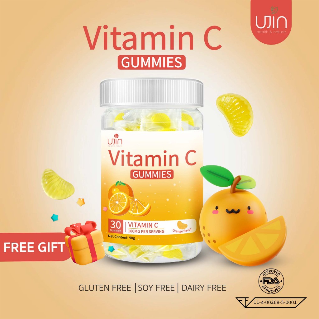UJIN Vitamin C Gummies วิตามินซี กัมมี วิตามินรวม อาหารเสริม บํารุงสมอง สุขภาพทางเดินอาหาร ปกป้องเหง