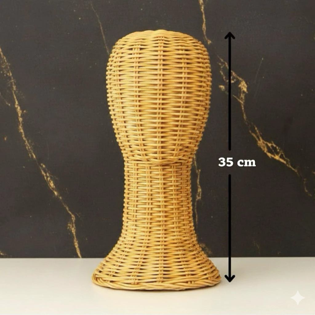 ที่ตั้งวิก ที่ตั้งหมวก หัวหุ่นหวายแท้ใส่วิกผม หุ่นใส่หมวกความสูงรวม 35 CM หัวหวายใส่หมวกโชว์ทำจากเส้นหวายสวยงามพร้อมส่ง