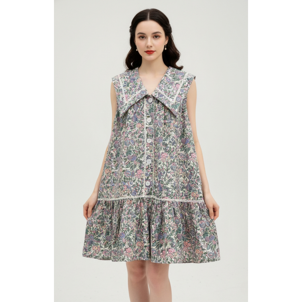 TANGO TANGERINE - DAPHNE DRESS เดรสทรงหลวม คอปกใหญ่ทรงแหลม