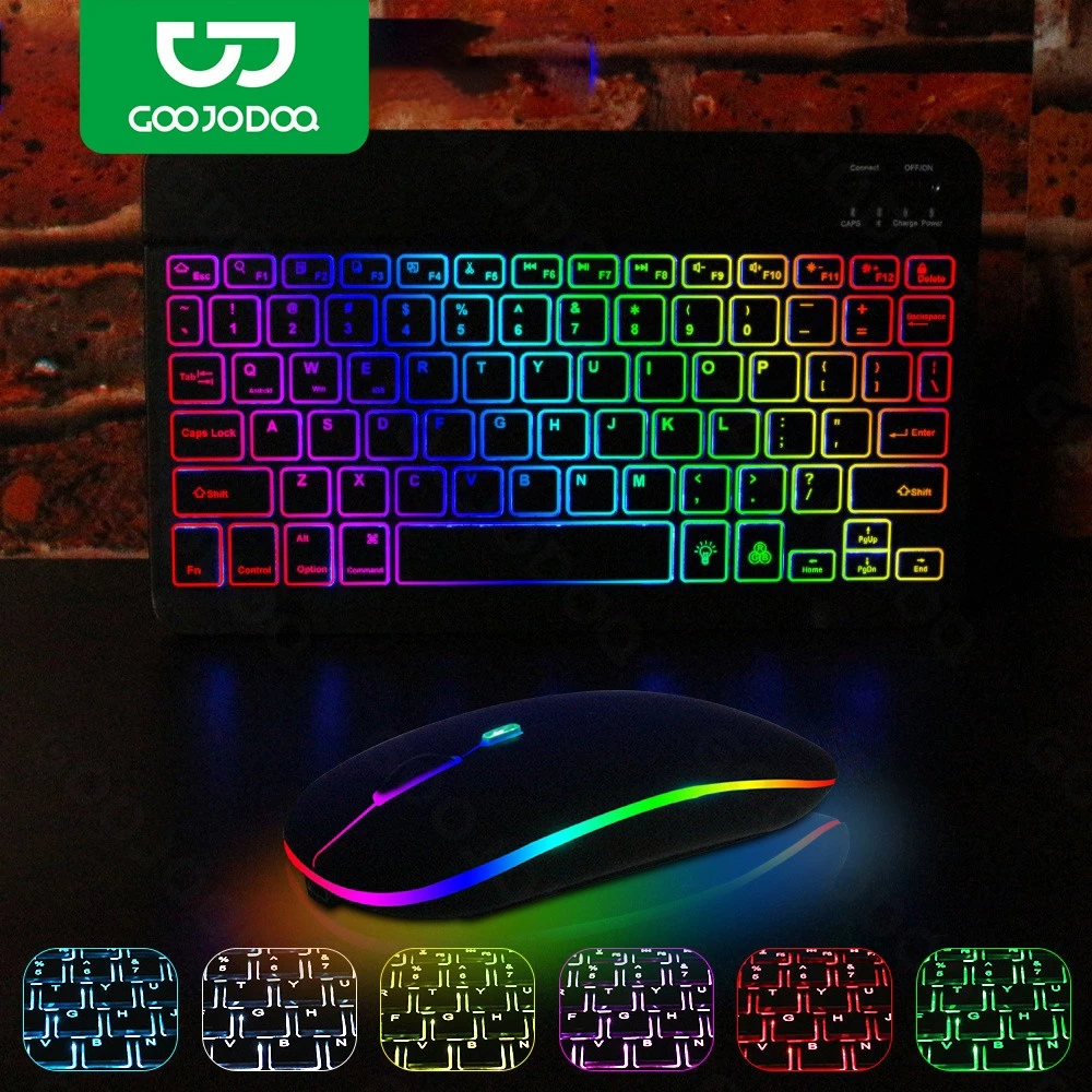GOOJODOQ คีย์บอร์ดไร้สาย มีไฟแบ็คไลท์ Keyboard Bluetooth ชาร์จไฟได้และพกพาสะดวก คีย์บอร์ด