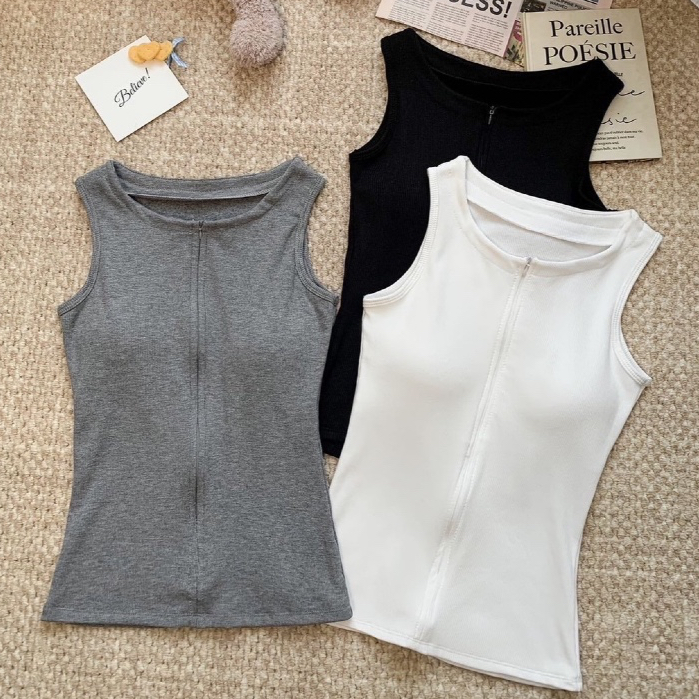 เสื้อกล้ามสไตล์เกาหลี เสื้อกล้ามซิปมีบรา outfit