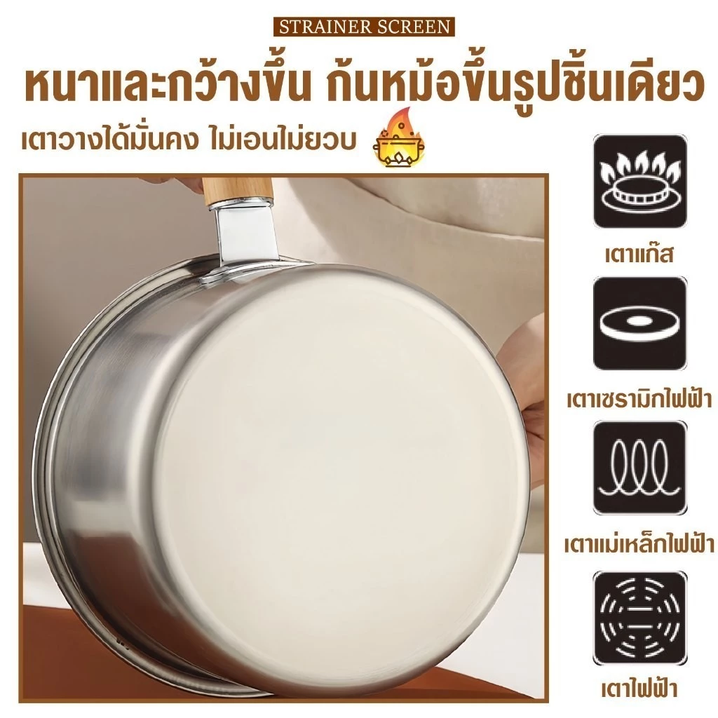 หม้อทอดขนาดเล็ก หม้อทอดสแตนเลส304พร้อมฝาปิด+ตะแกรงกรองน้ำมัน+ที่คีบอาหาร หม้ออเนกประสงค์ ขนาด18CM thumbnail 6