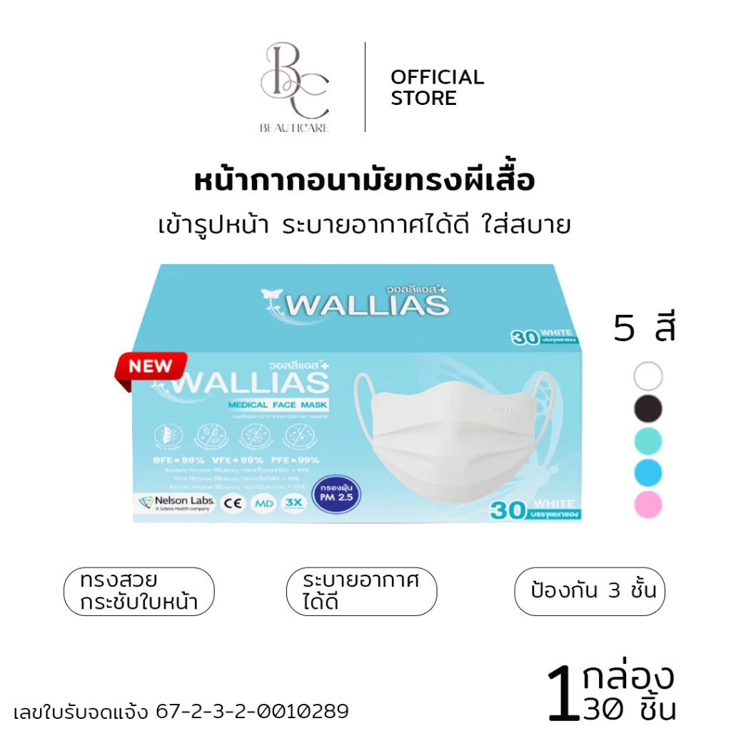 BEAUTICARE หน้ากากอนามัยรูปทรงผีเสื้อ ได้มาตรฐาน อย.หนา 3 ชั้น กันฝุ่น PM2.5 สินค้าพร้อมส่ง