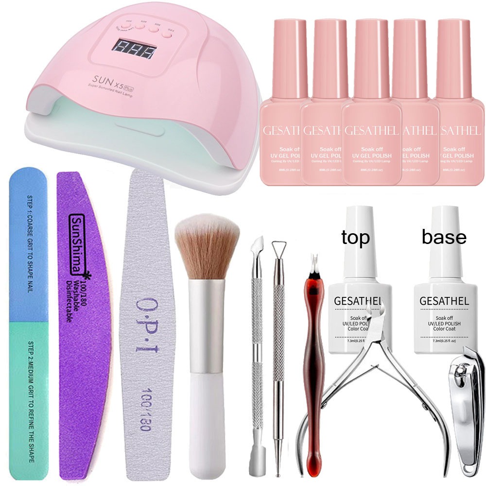 120W เครื่องเป่าเล็บ 5/10 ขวด+สีเจลด้านบน+ด้านล่าง+ชุดอุปกรณ์ครบชุด เครื่องมือเครื่องบดเล็บเครื่อง