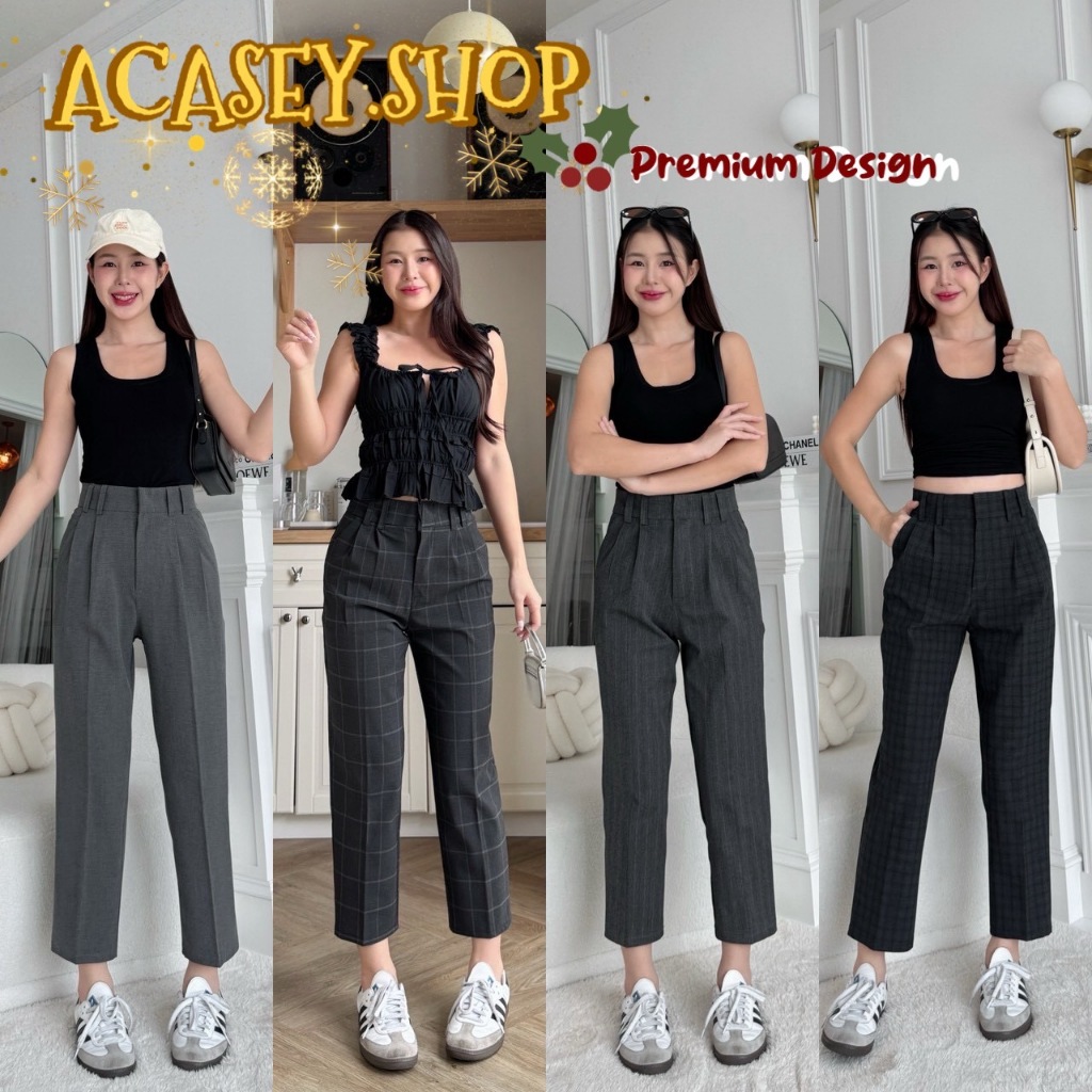 Acasey กางเกงขายาวผู้หญิง ทรงBoy 8ส่วน ดีเทลหูคู่Boy ผ้าญี่ปุ่น ไซส์ S - 2XL