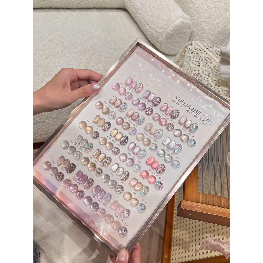 (แบบแยกขวด) Cateye pink yuuja 32 สี สีเจล เล็บเจล