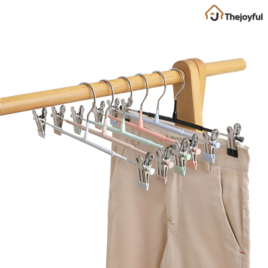 Thejoyful ไม้เเขวนแบบหนีบผ้า ไม้แขวนเสื้อ pants hanger ไม้แขวนกางเกง 5ชิ้น 10ชิ้น พร้อมตัวหนีบ