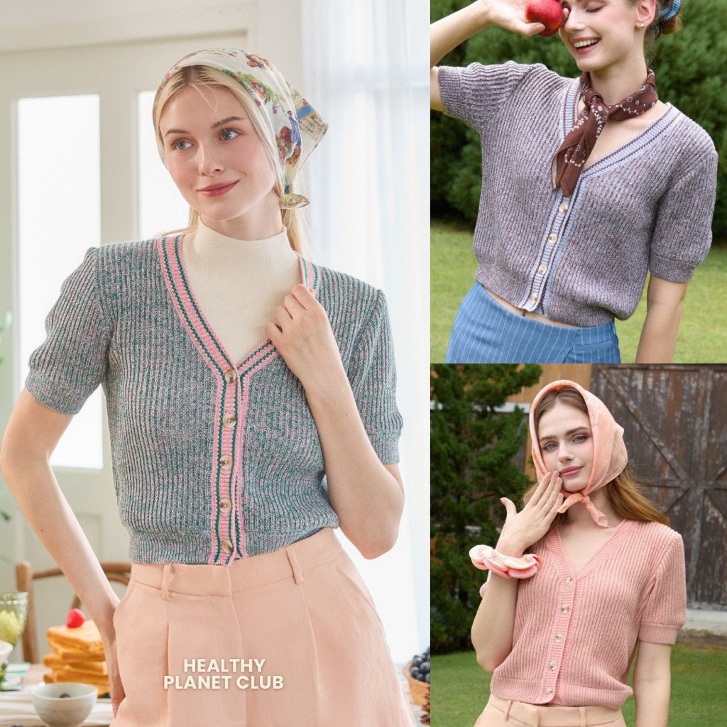 Healthy Planet Club-คาร์ดิแกนแขนสั้น Coco knit cardigan 100%organic cotton