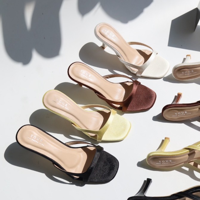 YOURSHOES B16 / รองเท้าส้นสูง 3 นิ้ว รองเท้าผ้าซาติน รองเท้าออกงาน