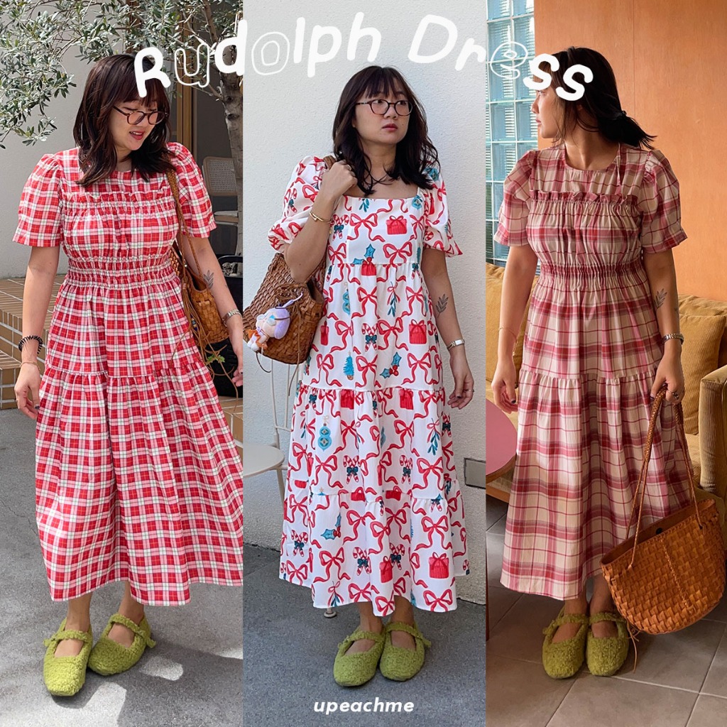 *พร้อมส่ง* Upeachme - Rudolph Dress (เอว27-60") ชุดเดรสยาวธีมคริสต์มาส เดรสยาวพลัสไซส์ ชุดเดรสใส่ปีใหม่ ชุดคริสต์มาส