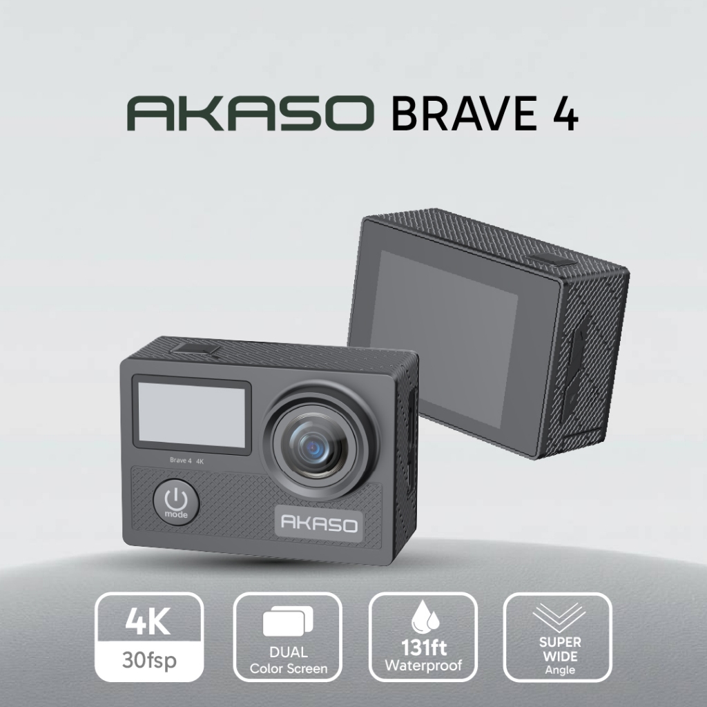 AKASO BRAVE 4 | กล้อง Action Camera แบบ 2 หน้าจอ พร้อมเลนส์ Super-wide Angle | รับประกันสินค้า 1 ปี