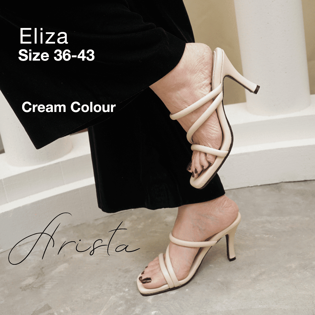 (พร้อมส่งจากไทย) Arista "Eliza"  รองเท้าส้นสูงแบบสวม ดีไซน์สาย Strappy 3 เส้น (สายกลมนุ่ม)  สไตล์เกาหลี สูง 4 นิ้ว