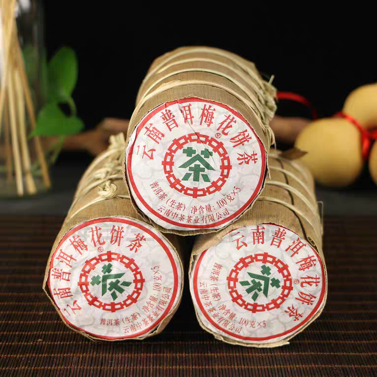 ชาผู่เอ๋อร์ดิบ ดอกเหมย เหมยฮวาปิ่ง CHINA TEA จงฉา 中茶 | Plum Blossom Cake - Meihua Bing 梅花饼 2019 100 กรัม