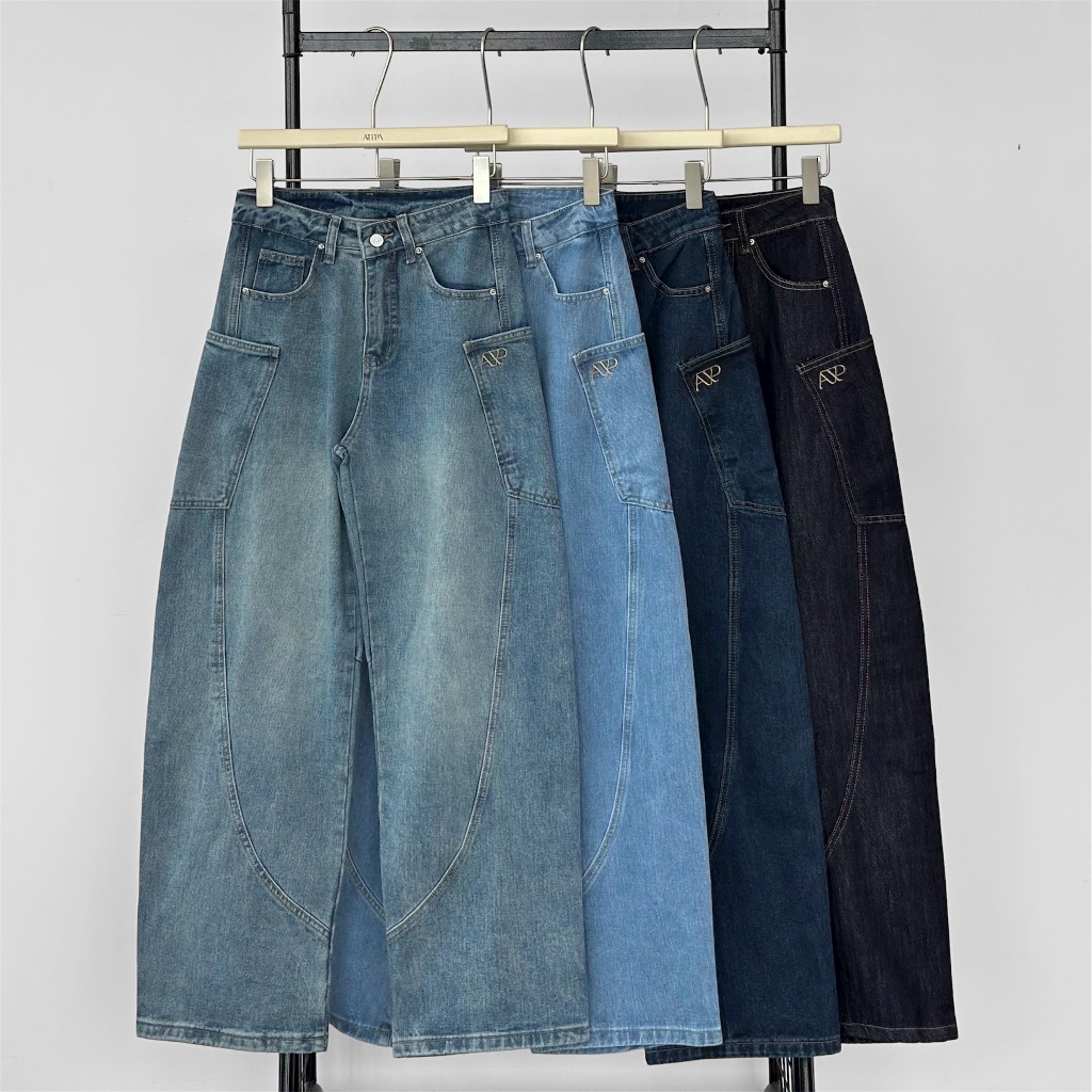 Atipashop - CURVASE CARGO JEANS กางเกงยีนส์ขายาว ทนงบาร์เรล ดีเทลกระเป๋าคาร์โก้